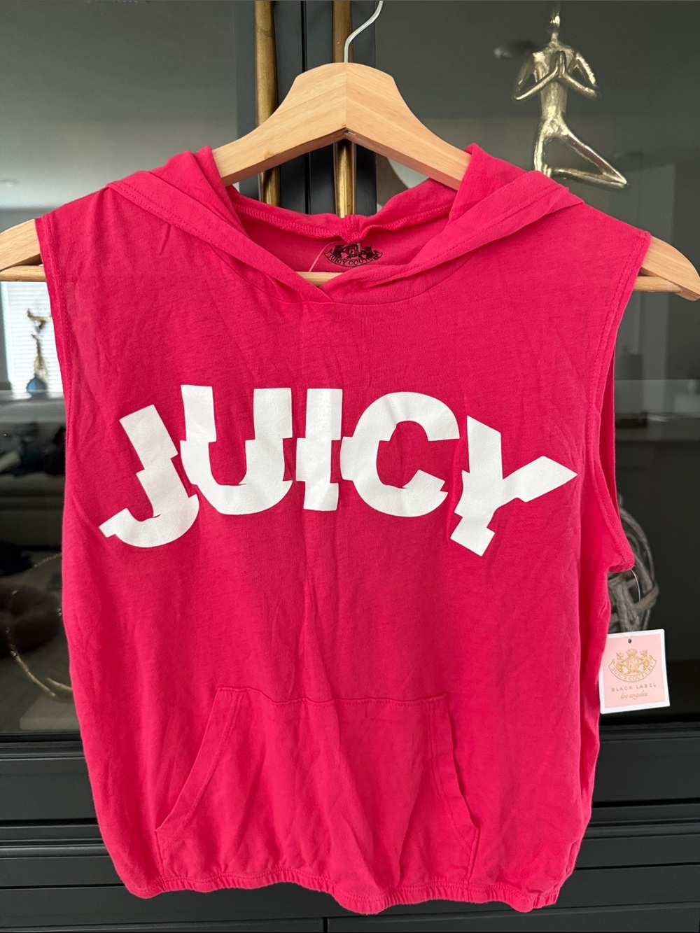 Juicy Couture Bright Pink Sleeveless Hooded Tank with White Logo-Black Label